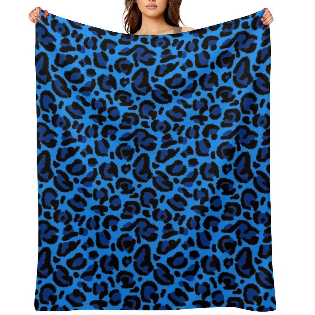 Blaue Y2K Ästhetik Leopardenmuster Überwurfdecke Weichste Extra Große Überwurfdecken Für Sofas Zottelige Decken