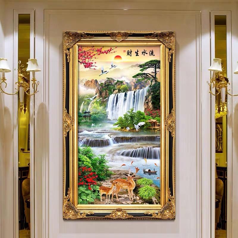 Pictură cu diamante 5d plină cu apă de foraj care generează bani DIY Stick cu diamante cu punct de cruce Pictură de peisaj camera de zi Verandă Artă mozaică verticală