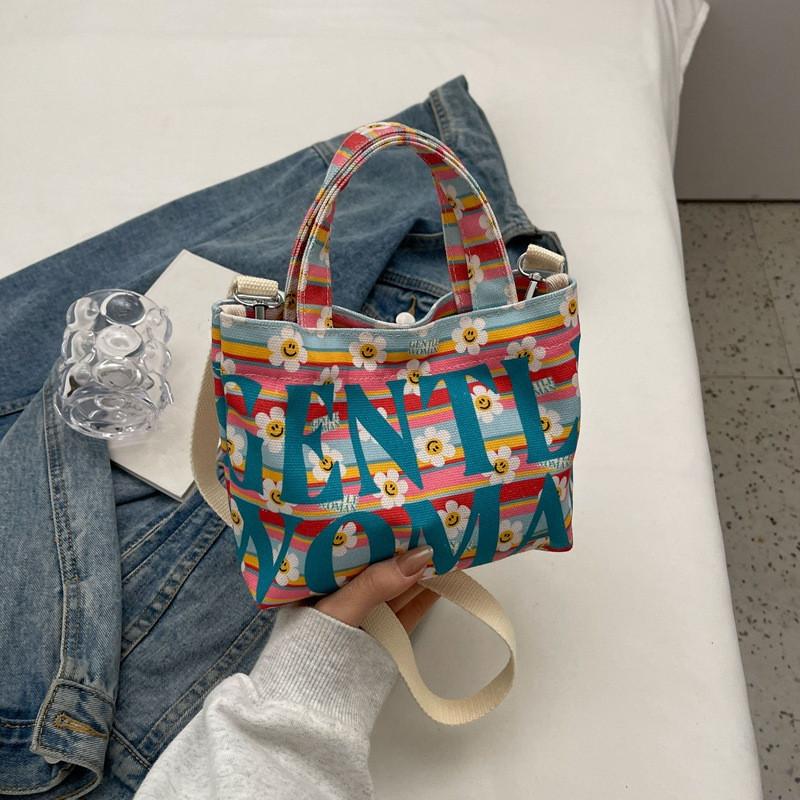 Gentle Women's Letter-printed Small Tote Bag, Street Chic Canvas Mini Tote Shoulder Bag, Versatile Teen Women's Crossbody Bag