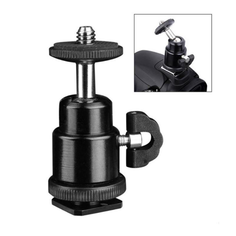 Metal Ball Head Hot Shoe Mount Adapter with 360 Degree Rotation for Standard 1/4 Inch DSLR Cameras LED Photography Lights