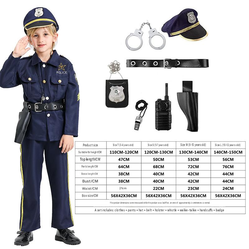 Kids Police Costume Set Halloween Cosplay Outfit Cos Party Performance Suit for Boys Role Play