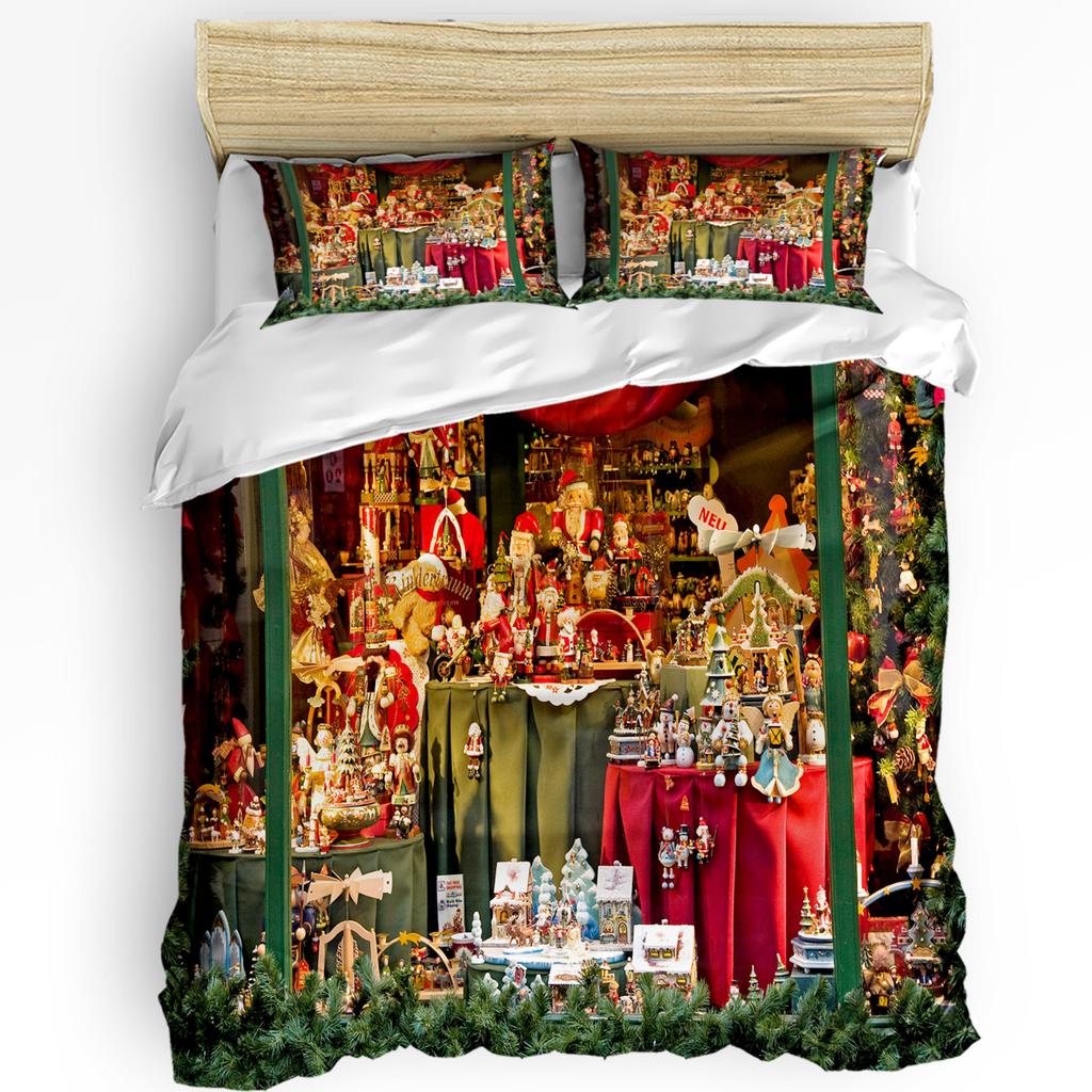 Vánoční Stolní Dárek Santa Claus 3ks Ložní Soupravy Do Ložnice Manželská Postel Domácí Textil Povlak na Přikrývku Povlak na Peřinu Povlak na Polštář