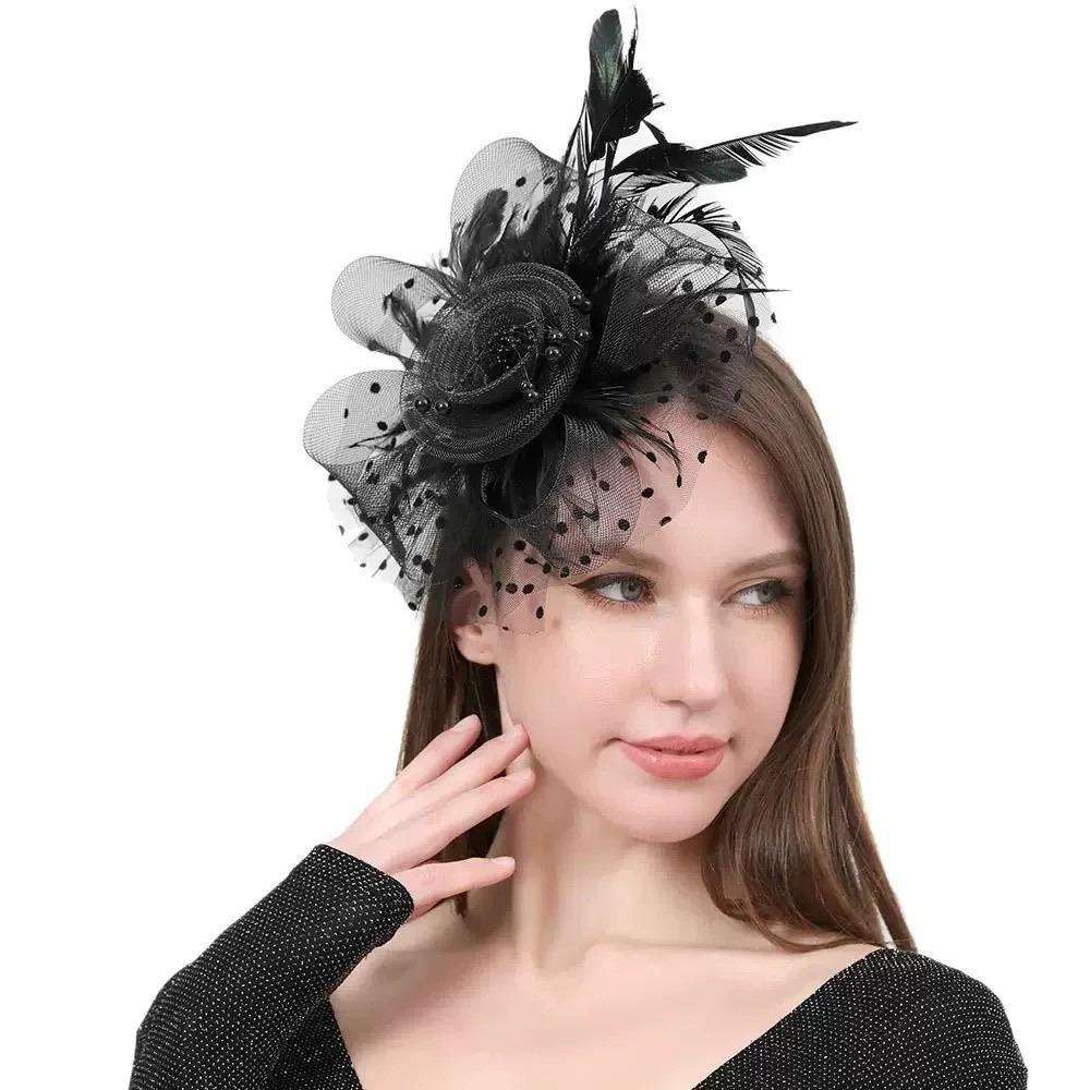 Elegant Tea Party Mesh Hair Band Exquisite Bride Headdress Feathers Fascinator Hat  Dance Show
