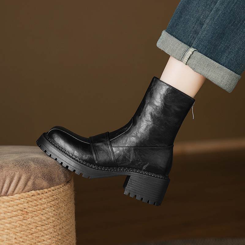 Krazing Pot Microfiber Winter Round Toe Modern Platform Size 33 Boots Size 43 Thick Bottom Zipper Women Ankle Boots