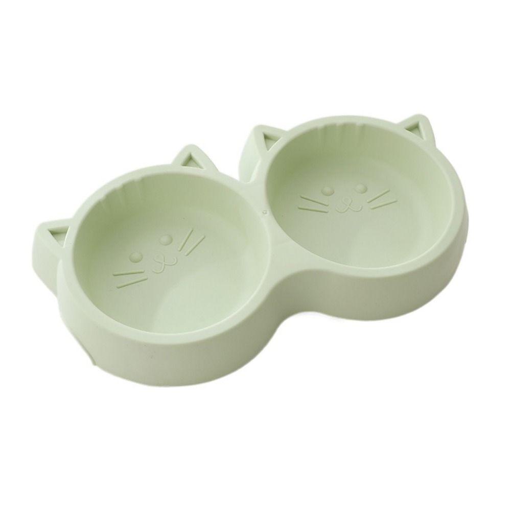 Pet Cat Double Bowl Eco-friendly PP Material Cartoon Cat Face Shape Food Water Feeding Bowl Non-slip Puppy Cat Feeder Supplies