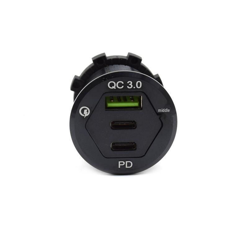 Three-Port Fast Charge QC3.0 USB & Dual PD Car Charger for Cars, Motorcycles, and Boats