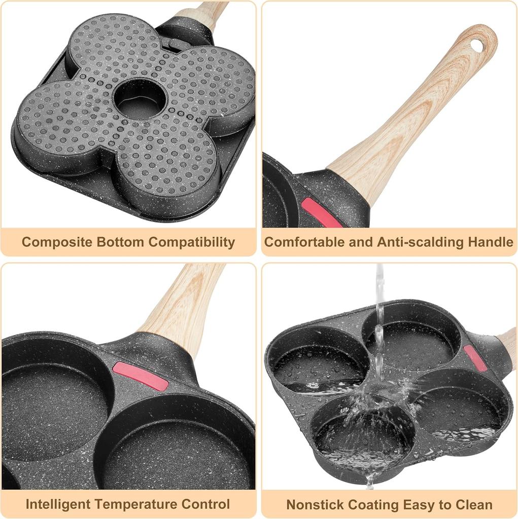 Egg Frying Pan, 4-Cup Egg Pan Nonstick, Fried Egg Pan Skillet for Breakfast, Pancake, Hamburger, Sandwiches, Suitable