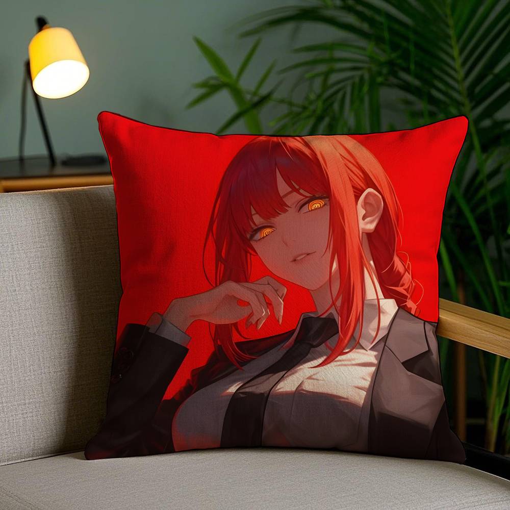 

Аниме Человек-бензопила Макима-Мультяшная наволочка Антипылевая наволочка Невидимая молния Шелковистый короткий плюш Чехол для диванной подушки 12x12Inch