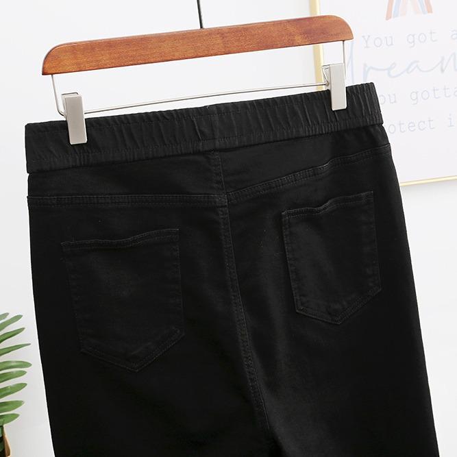 Early Spring Plus Size Stretch Black Denim High Waist Pencil Pants for Women