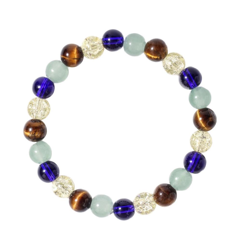 Festive Gifts Tiger Eye Aquamarine Crackle Crystal And Purple Glass Beaded Bracelet Stylish Fashion Jewelry For Daily Wear Simple Versatile Accessory