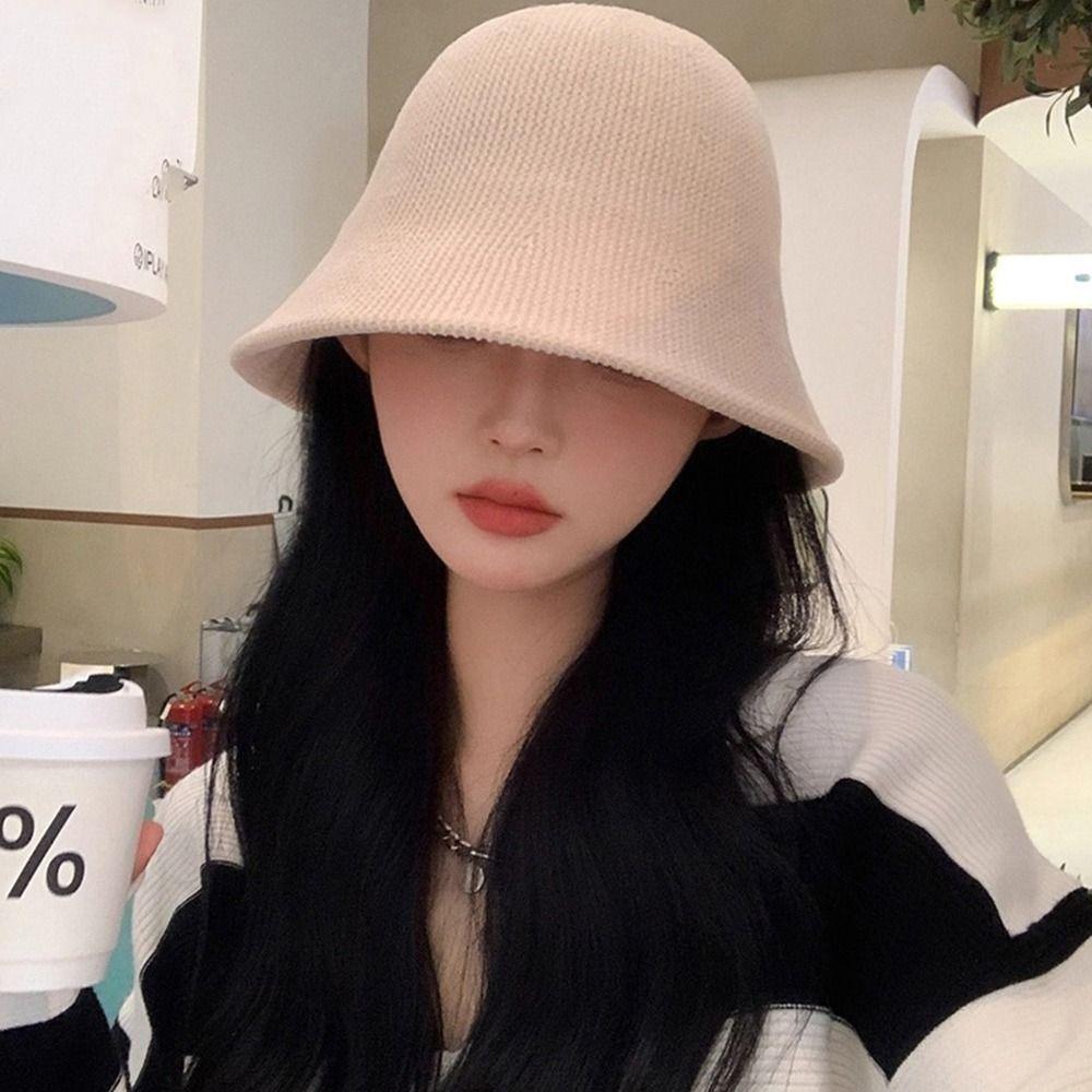 Solid Color Chenille Knitted Fisherman Hat Retro Design Panama Cap British Style Hat  Casual Wear