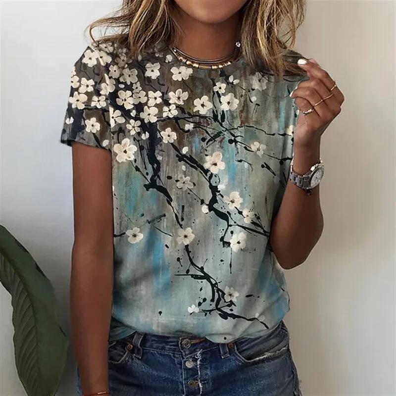 Women's 3D T-shirt with Digital Printing Round Neck Loose Short Sleeved T-shirt