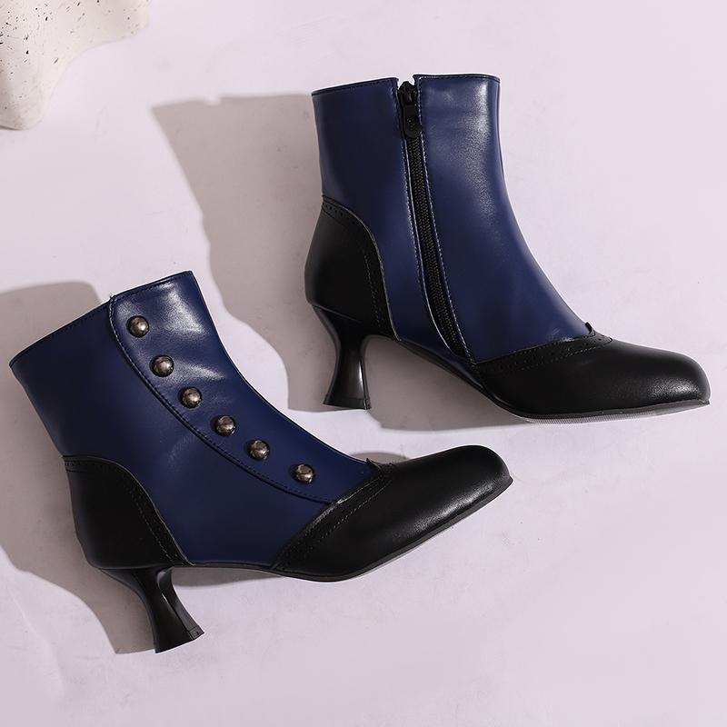 Women's High-heeled Short Boots Autumn and Winter New Retro Color-matching Large-size Short Boots