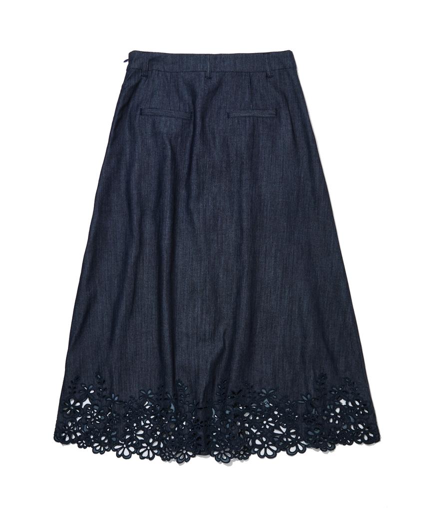 Penfield Laser Cutting Embroidery Skirt Indigo_Fs2Ws43F