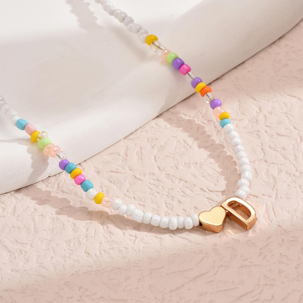European and American Colored Rice Beads 26 Letter Beaded Necklace Creative Niche Neck Chain Collarbone Chain