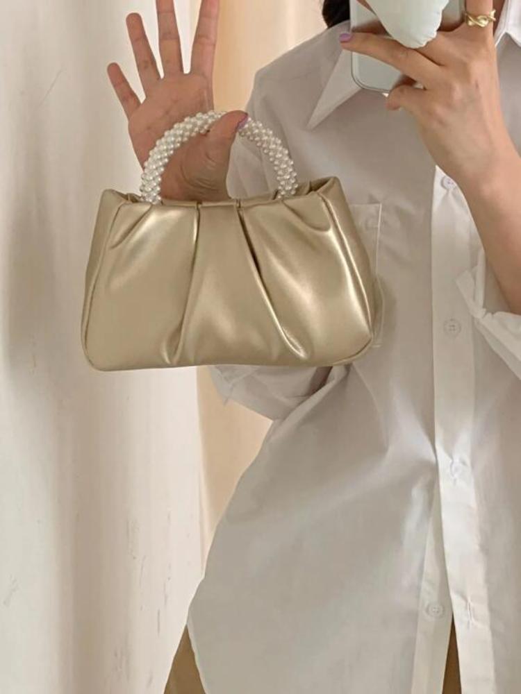 Henkeltaschen für Damen  Neue Süße Mädchen Mode Handtaschen Schlichte Damen Plissierte Leder Umhängetaschen Damen Abendtaschen