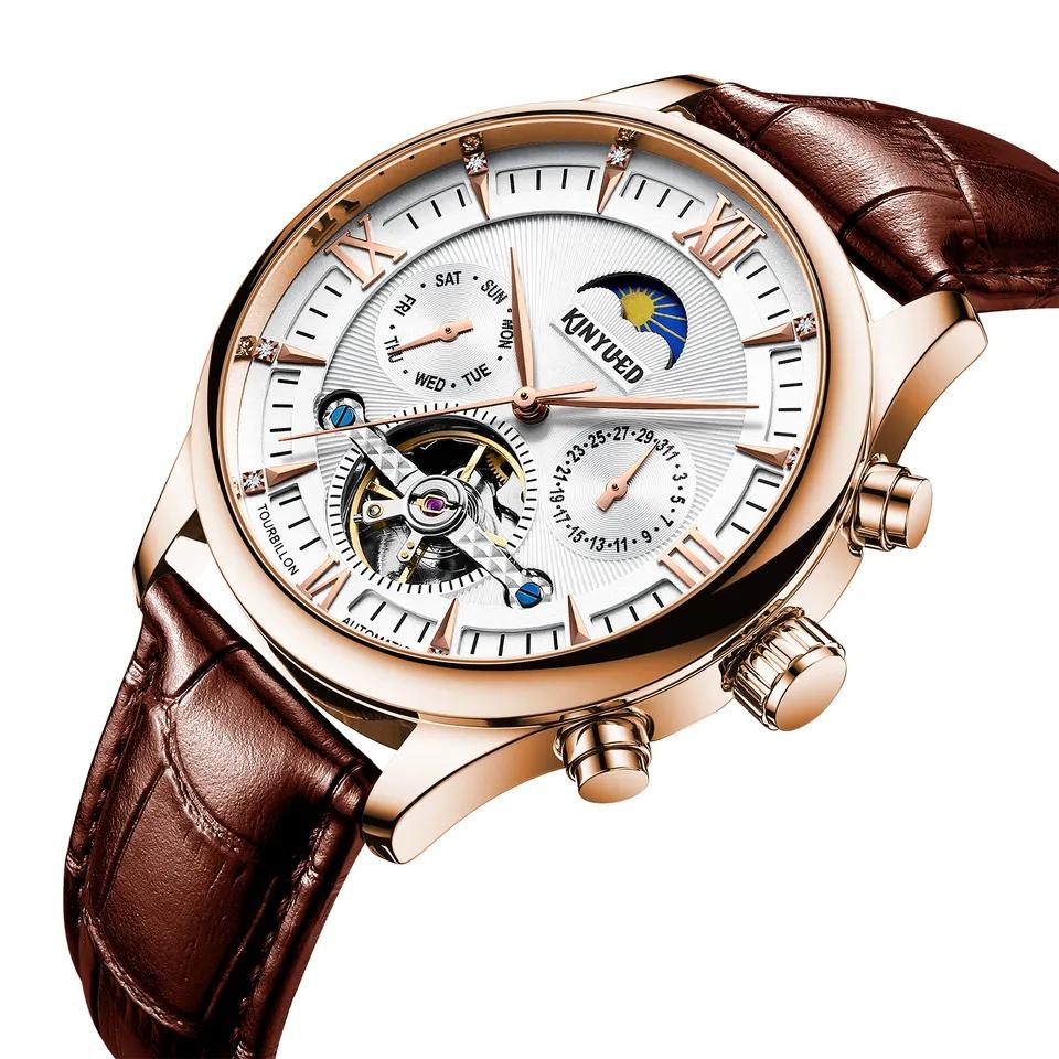 KINYUED J087 Fashion Men Mechanical Hand Wind Wrist Watch Leather Luminous Hands Luxury Men Wristwatch Mens Watch