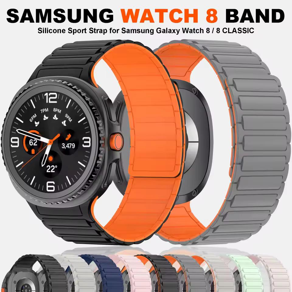 No Gaps Soft Silicone Magnetic Strap for Samsung Galaxy Watch 8 Classic 46mm Sport Band for Galaxy 7/6/5/4 40mm 44mm 45mm 47mm 43mm Curved End Strap