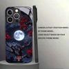 Red Maple Leaves Under a Full Moon Black Glass Case For iPhone 17 16 Pro Max 15 Pro 14 Pro 13 Pro Anti Drop Protective Shell