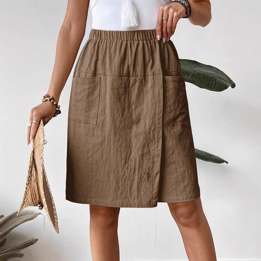 Women's Elastic Waist Side Pocket Midi Skirt In Multiple Colors