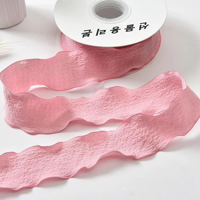 

4CM 9 Meters/Roll Wrinkled Lace Edge Ribbons Flower Packing DIY Bow Hair Accessories Handmade Decoration Fabric Silk Ribbon 4CM