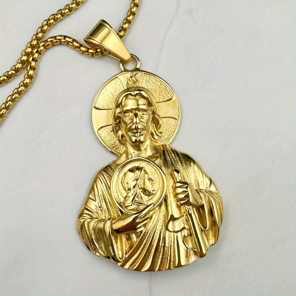 

316L Stainless Steel Pendant Golden Saint Jude Jewelry Twelve Apostles of Jesus, Hip-hop Party Style Holiday Gift