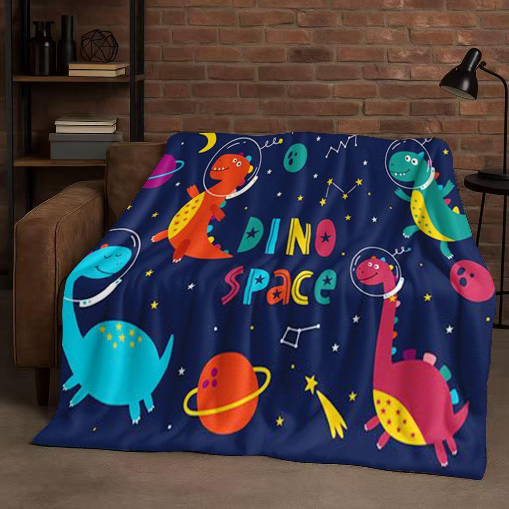 2026 New Space Dinosaur Cartoon Dino Art Flannel Blanket,Ultra Soft Warm Plush Throw for Home Bedroom Bed Sofa Cover Kids Gift