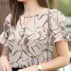 ZANZEA Women Elegant Short Sleeved Round Neck Printed Shirts
