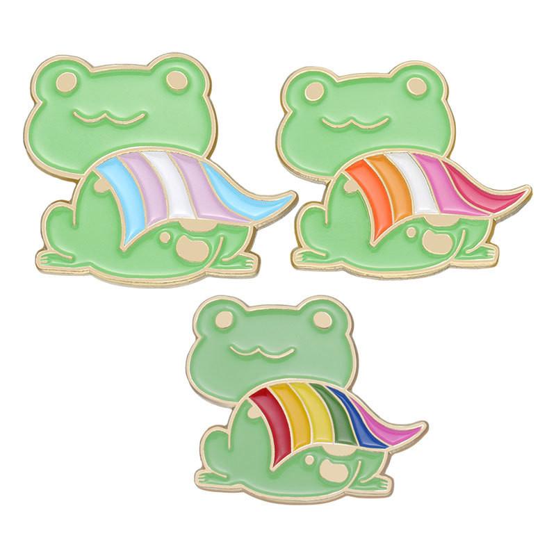 Charming New Blue Pink White Striped Frog Shape Brooch Unique Animal Pin Accessory