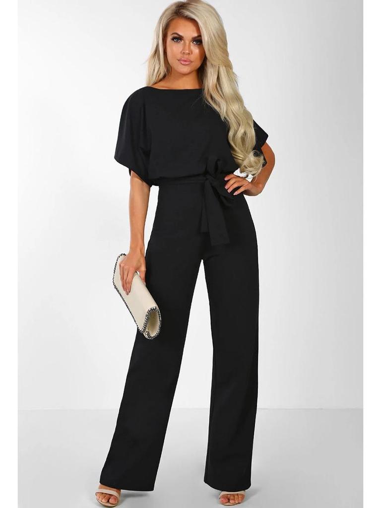 2024 Trendy Women's Summer Button Tie Short Sleeve Jumpsuit