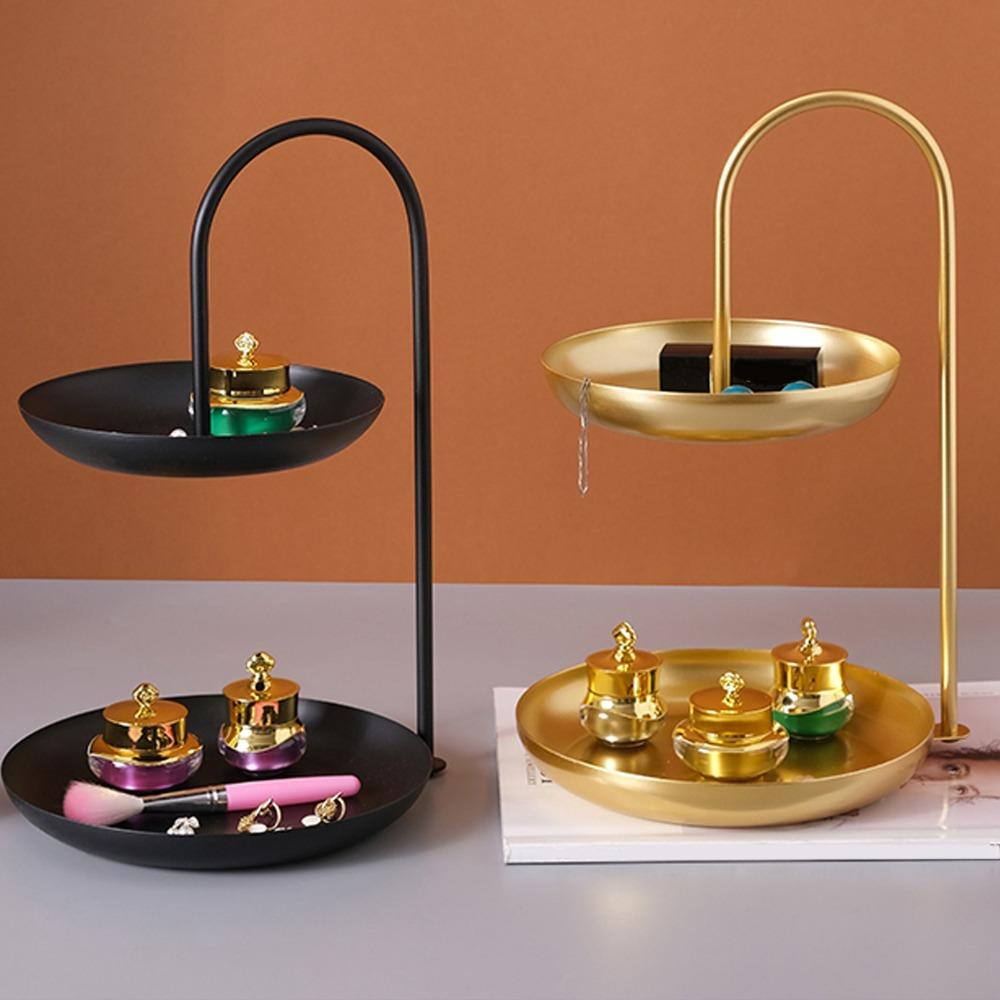 Sturdy Iron Serving Tray Dual Tier Layer Structure Smooth Display Tray Stable Support Multiple Color Food Tray