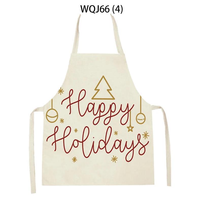 Kitchen Aprons for Women Men Merry Christmas Letters Printed Linen Bibs Household Cleaning Pinafore Home Cooking Apron Delantal