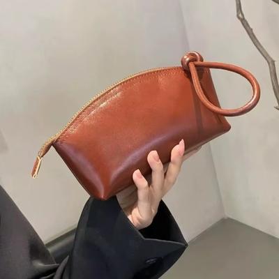 Korean Versatile Women's New Mobile Phone Bag Tanned Cowhide Simple Walking Small Handbag Wrist Coin Purse Handheld Wallets