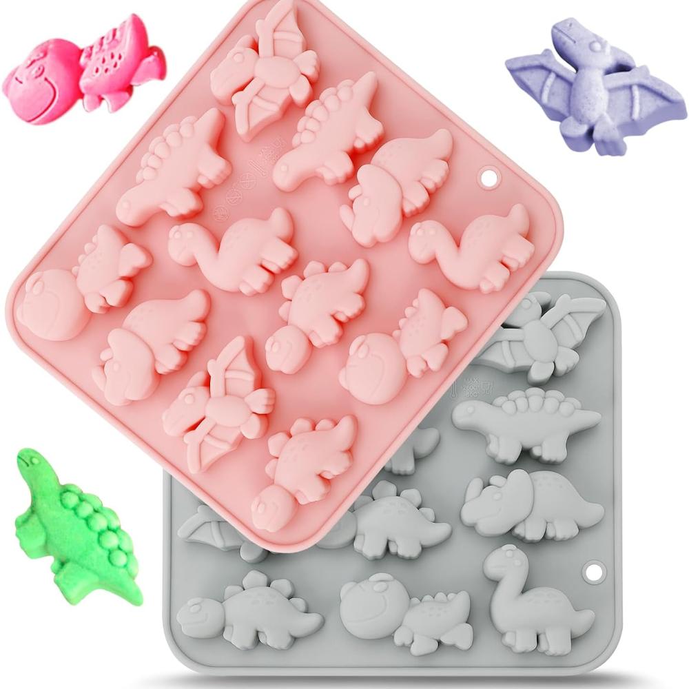 12 Cavity Cute Dinosaur Silicone Molds 3D Dinosaur Themed Baking Mould Tray for Easter Chocolate Cake Dessert DIY Baking Tool