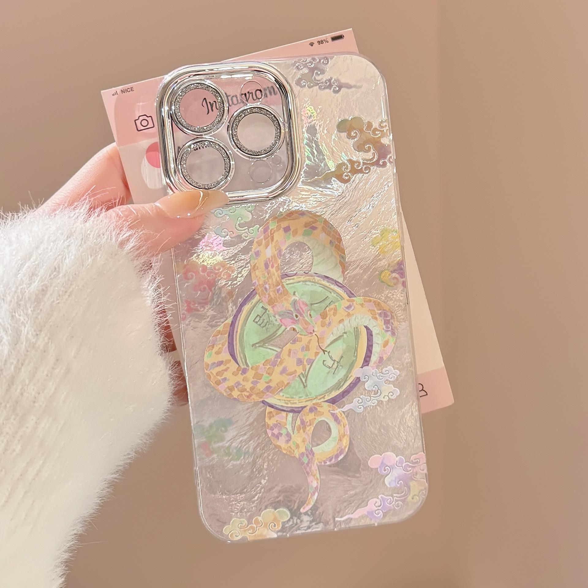 

Copper Coin Snake Shaking Music Stand Apple 17 Mobile Phone Case IPhone 16 Xiangyun Guofeng 13 All Inclusive 11 Applicable 15 Hard 12pro