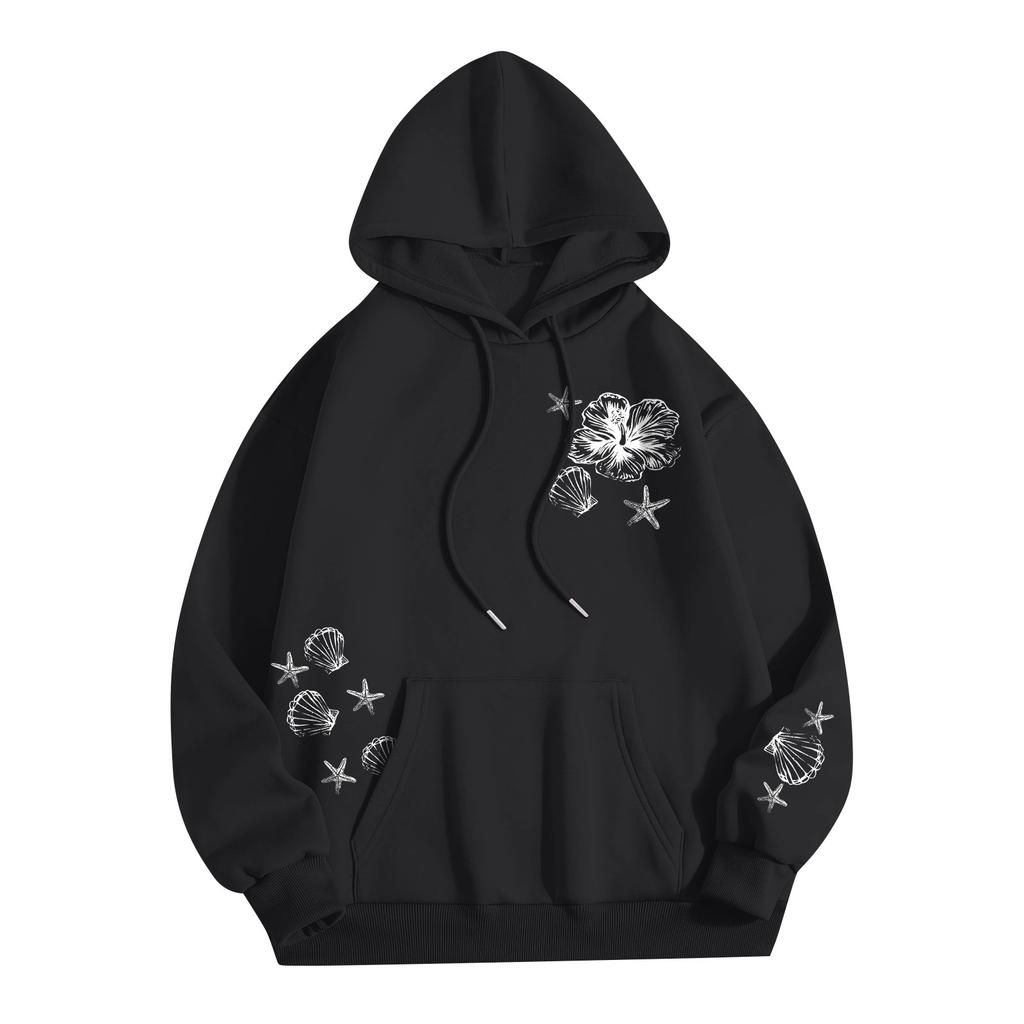 Damska moda Damska lekka bluza z długim rękawem i kieszeniami Preppy Graphic Hoodie