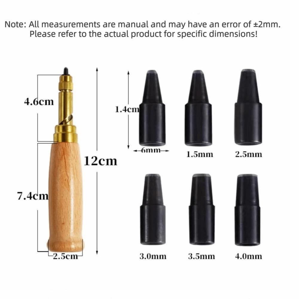 Wooden Handle Belt Hole Puncher 6 Tips Size Automatic Punching Tool Screw Punch  Wristband