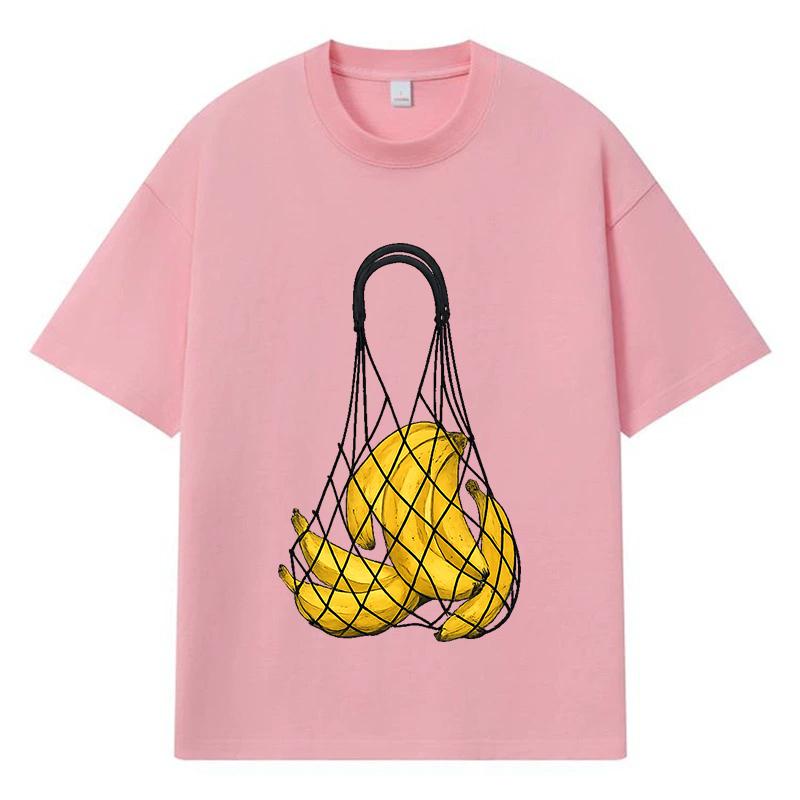 2026 T-shirt Męski Bawełniany z Graficznym Nadrukiem Bananów Y2k Harajuku Streetwear Casualowy Oversize Letni
