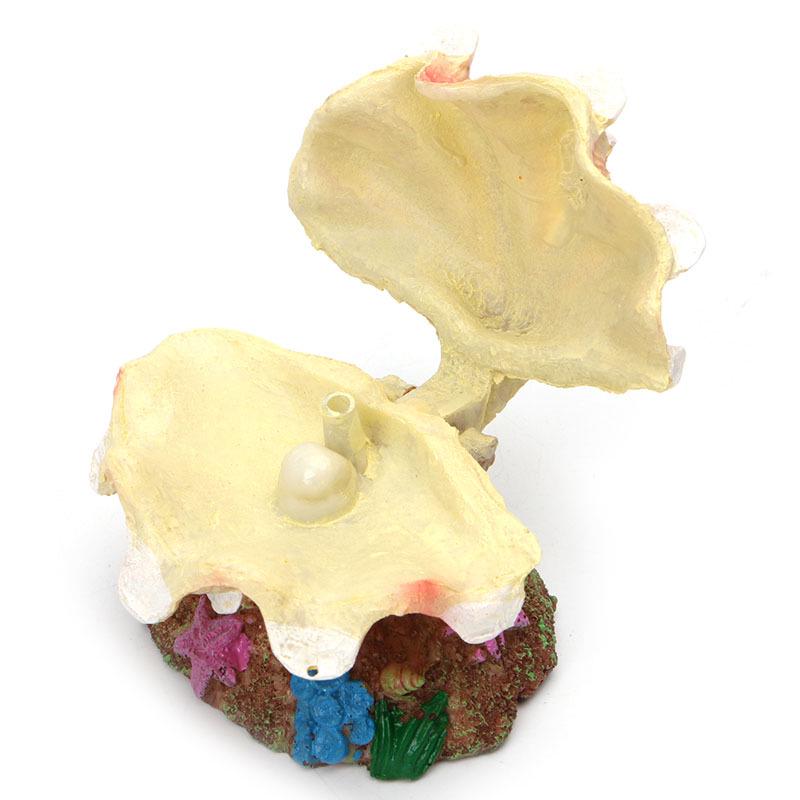 Pearl Scallop Aquarium Decoration: Shell Bubbler Air Stone with Connector for Oxygen Pump