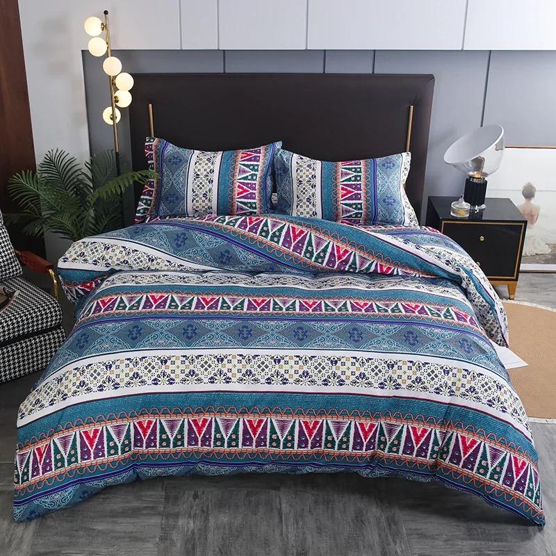 3pcs Boho Bedding Set Striped Geometric Duvet Cover and Pillowcases in Brown Ethnic and Traditional Style Soft Cozy Quilt Covers