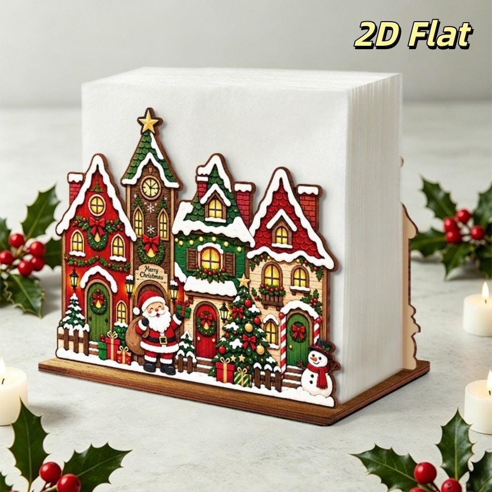 Cartoon Christmas Wooden Napkin Holder Snow House Desktop Tissue Box Tissue Storage Rack Party