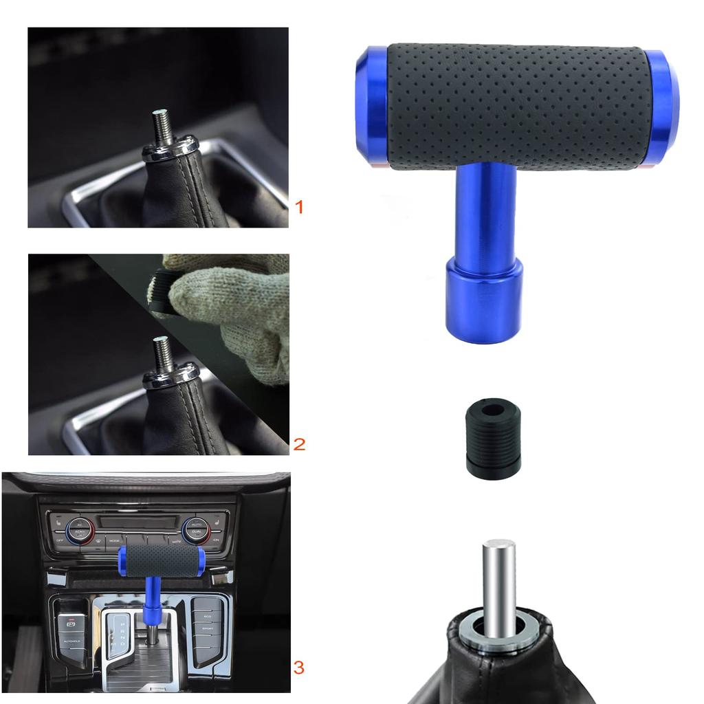 Lunsom Push Shift Knob Metal Gear Shift Lever Shift Knob T Shape for Manual Car (Black & Blue)