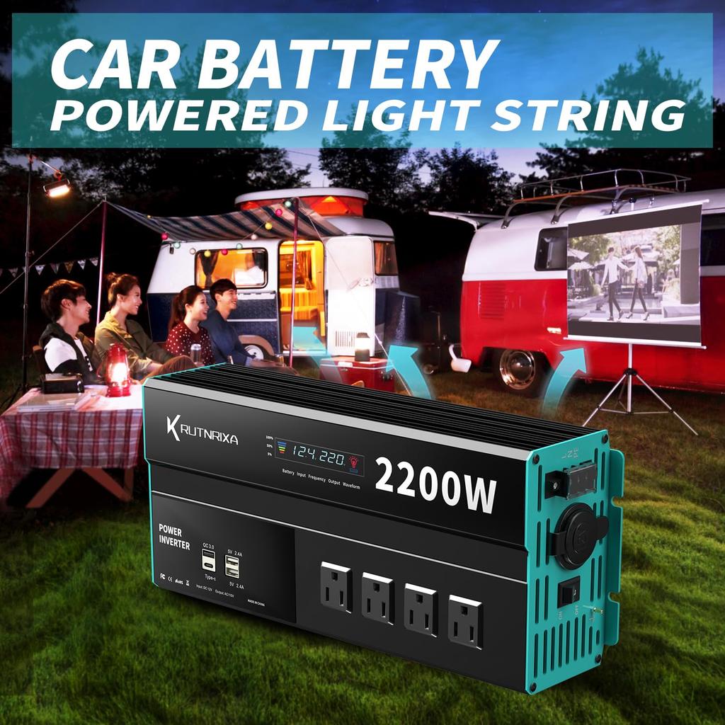 RUTNRIXA Cigarette Lighter Converts DC 12V To AC Includes PD and USB Ports Converts To Power Compatible with AC 100V Output Car Inverter Inverter,