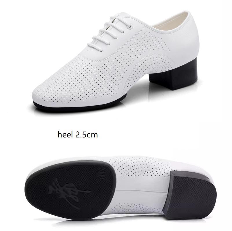 Scarpe da Uomo in Pelle Bianca Perforate Moderne per Ballo da Sala Fondo a Due Punti Scarpe da Ballo Latino Sneakers per Square Dance