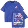 Summer Women Mount Fuji Cherry Blossoms Graphic Print Washed Cotton O Neck Oversized Short Sleeve Streetwear Loose Basic To