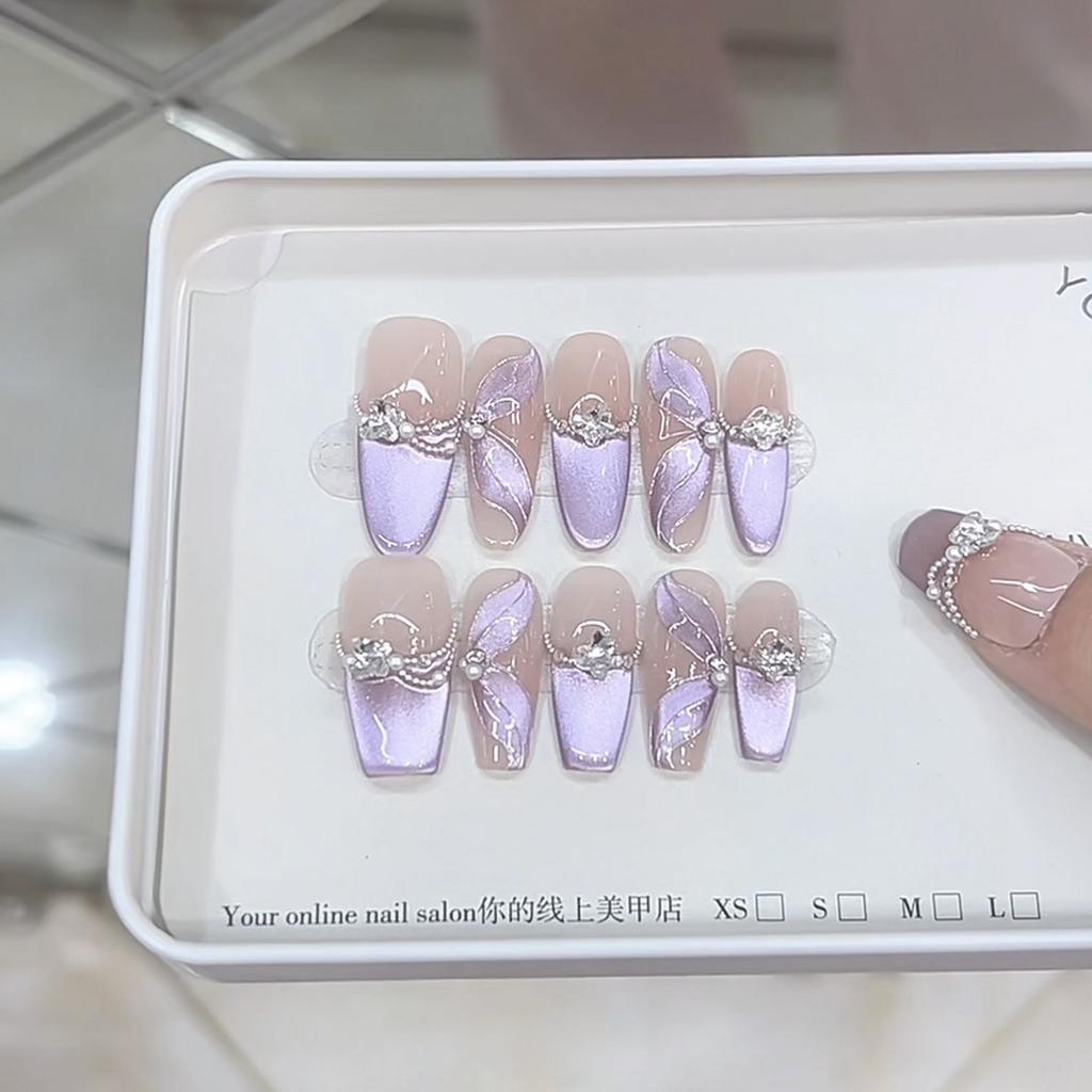 Hand-woven Armor Purple Dream Ribbon Three-dimensional Hand-painted Purple Ribbon Cat Eyes Pure Temperament Manicure Sticker