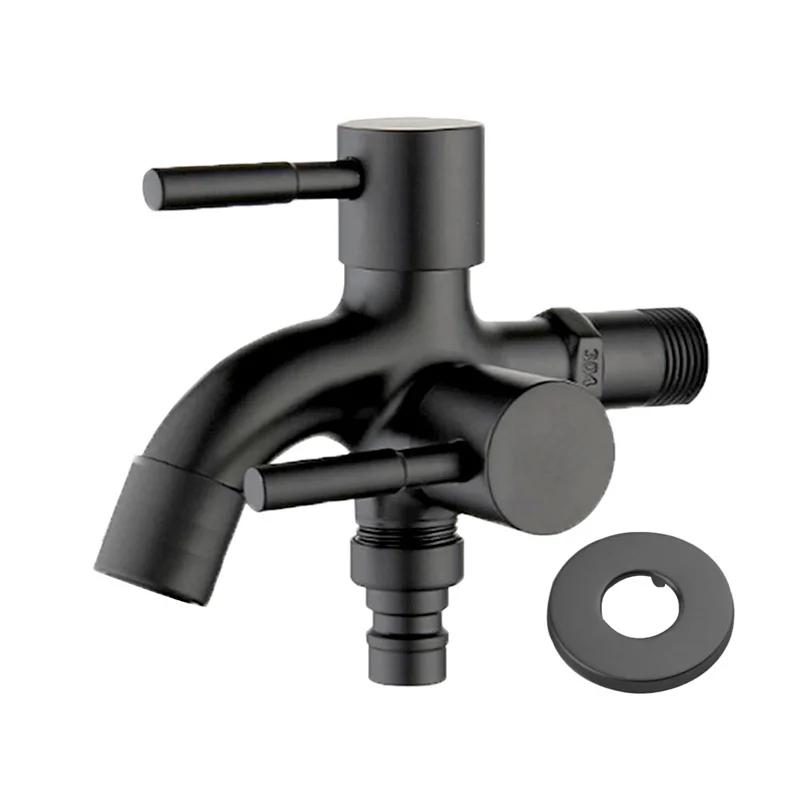 

Black Bibcock Double Using Washing Machine Faucet 304 Stainless Steel Wall Bathroom Corner Garden Outdoor Tap Mop Balcony G1/2