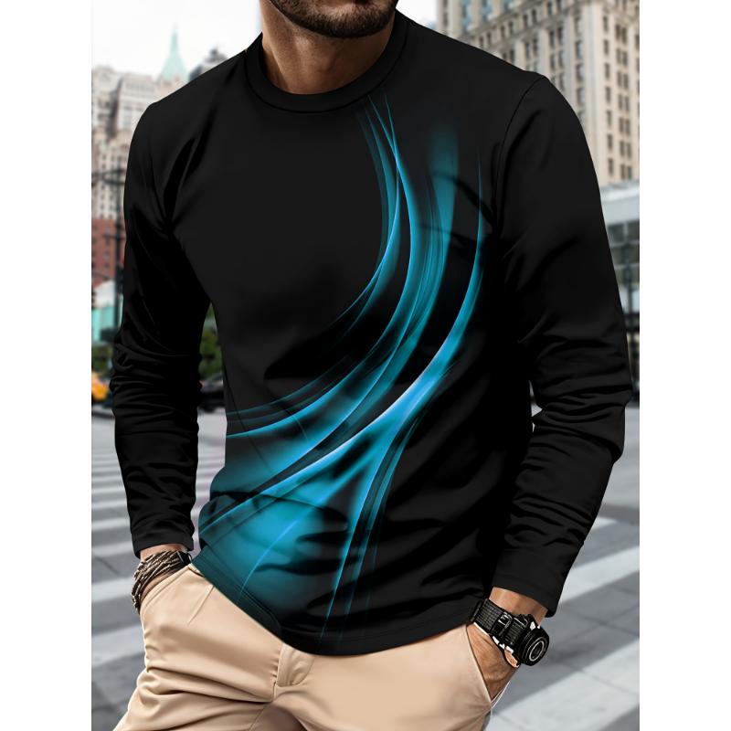 Sports Men's Long Sleeve T-shirt Men's Casual Sports Fitness Leisure Lightweight T-shirt 3D Gradient Printing Casual Streetwear
