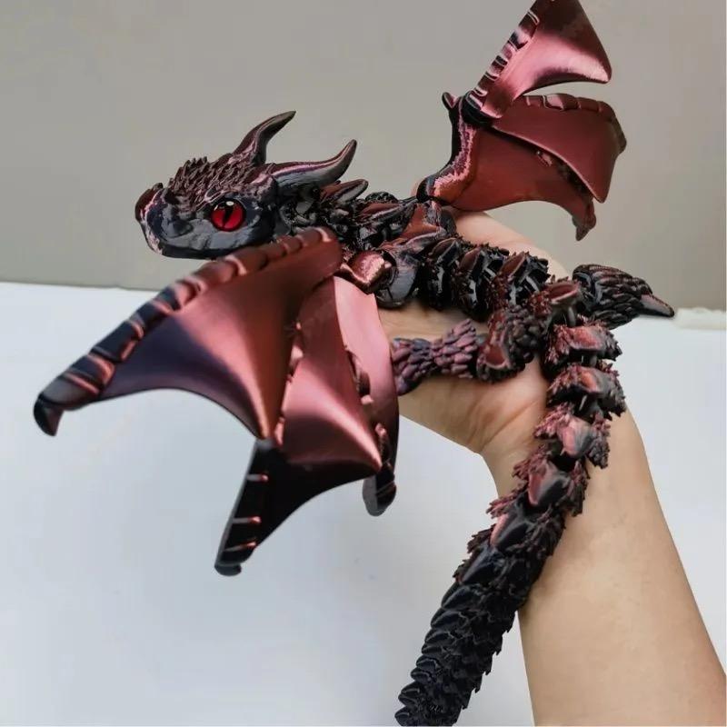 3D Printed Flying Dragon with Winged Figurine Movable Joint Fidget Toy Rotate Offi Desktop Ornament Adults Kid Toy Crafts Gift