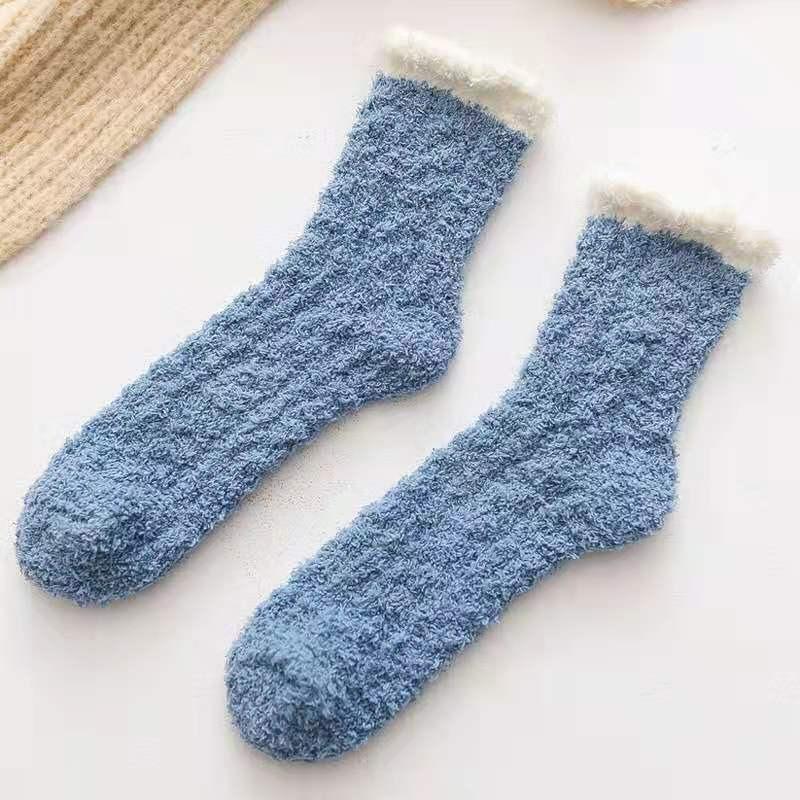 Coral Fleece Socks Women's Autumn and Winter Thickened Twist Half Fleece Socks Adult Home Floor Confinement Plush Sleep Socks